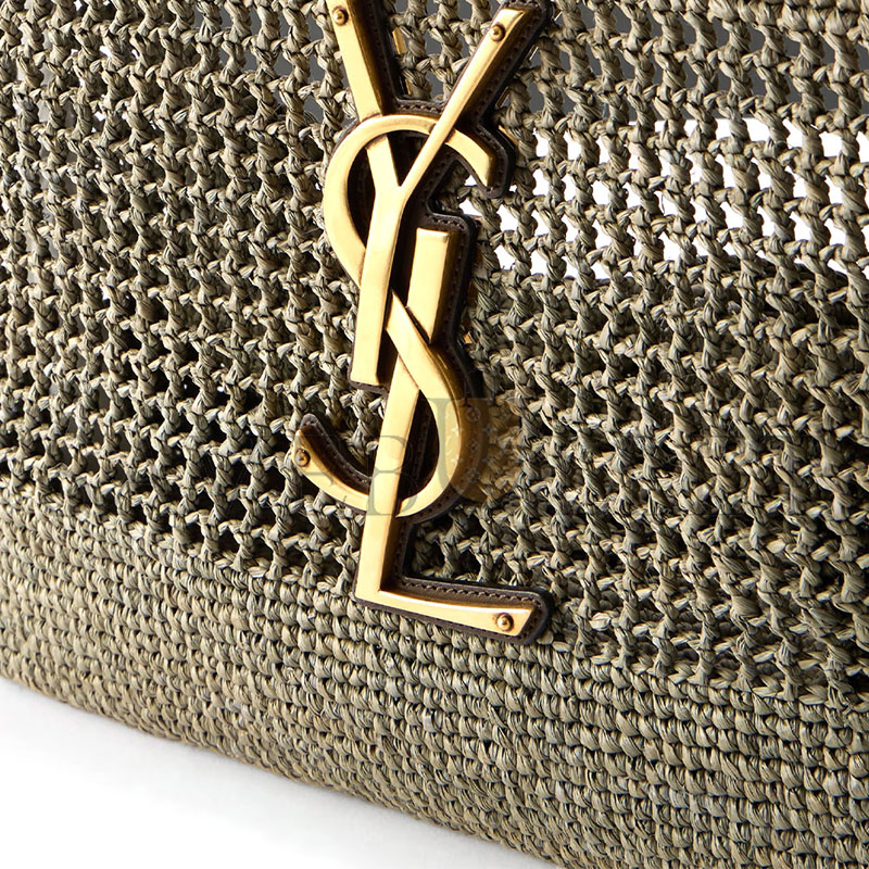 YSL ICARE MAXI LEATHER-TRIMMED RAFFIA TOTE (46*28*5cm) 